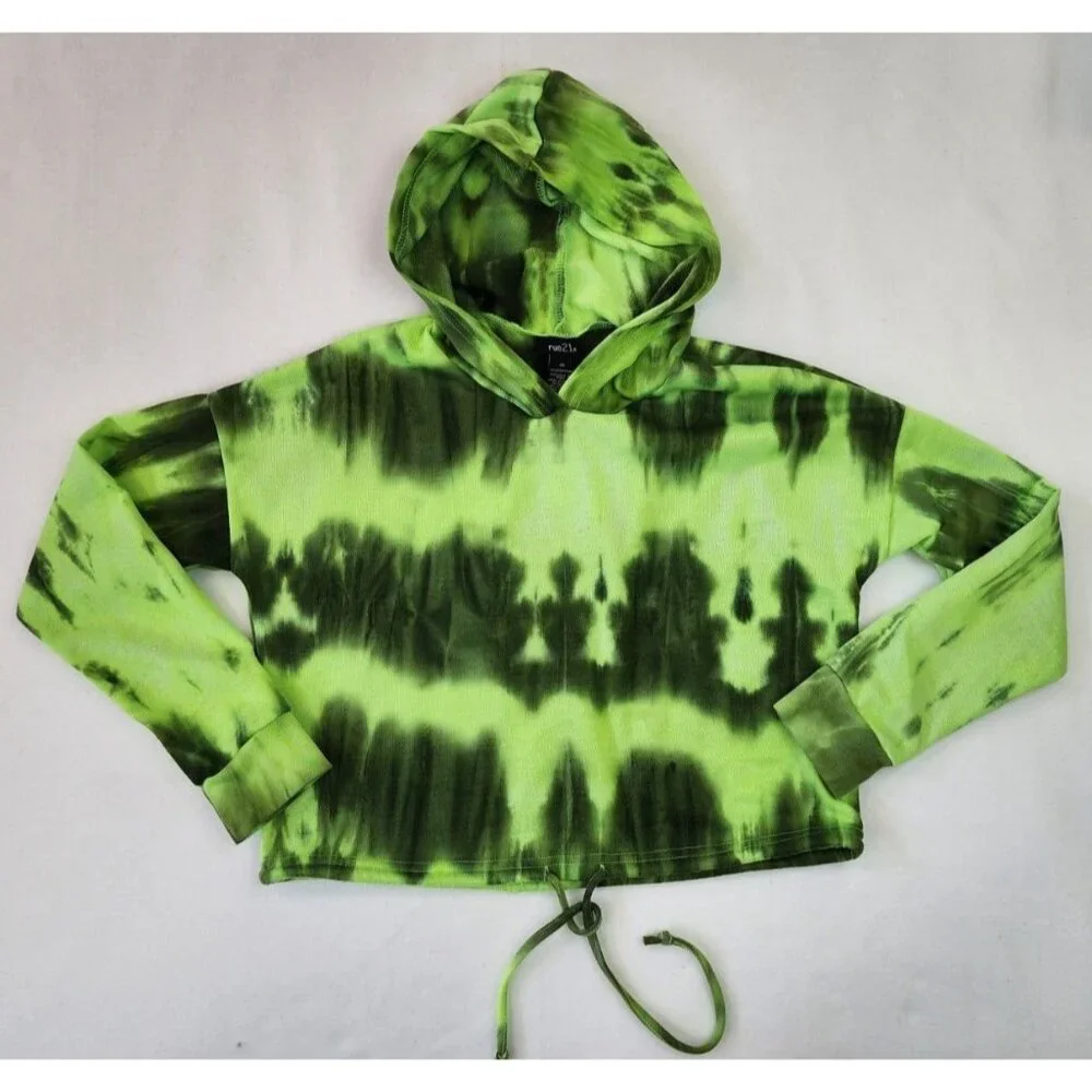 RUE 21 FAVORITE TIE DYE CROPPED SWEATSHIRT HOODIE JUNIORS XS Green Active Wear - Picture 2 of 9
